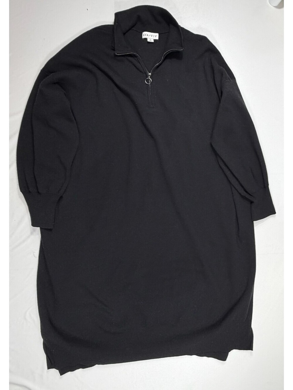 AVA & VIV Black Plus Size 3X Pullover Sweater Dress with Half Zip
